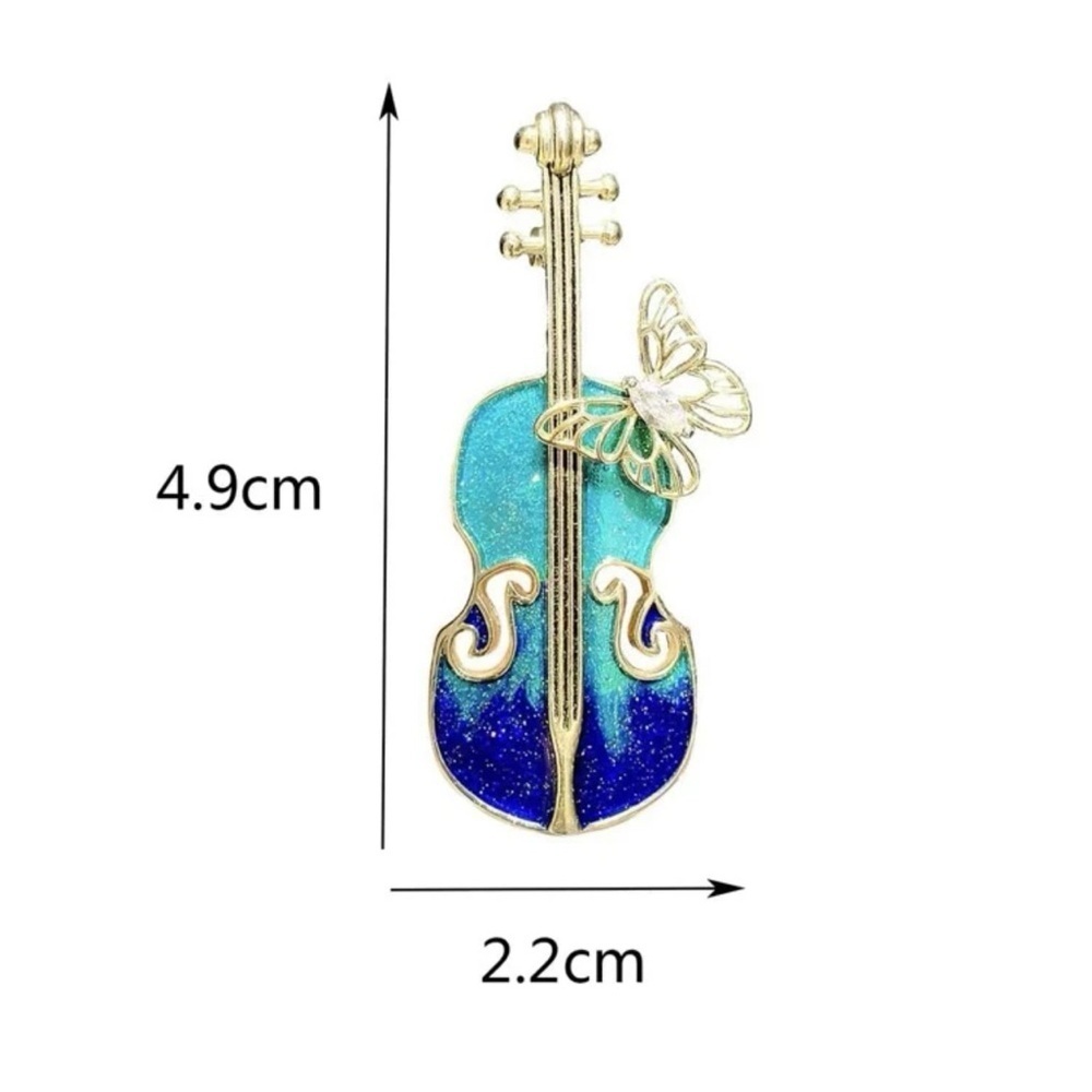Enamel Violin Brooch with Rhinestone Butterfly - Picture 4 of 6